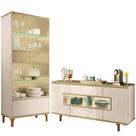 Kit Aparador Buffet Lizzano e Cristaleira Com LED Para Sala De Jantar Lúmen B01 Off White Champanhe - Lyam Decor