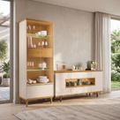 Kit Aparador Buffet Lizzano e Cristaleira Com LED Para Sala De Jantar Lúmen B01 Off White Cinamomo - Lyam Decor