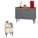 Kit Aparador Buffet Wood New Cinza 3 Portas e Mesa de Cabeceira Dream 2 Gavetas Pés Retrô Palito Off WhiteCinamomo - RPM Móveis Kit Aparador Buffet Wood New Cinza 3 Portas e Mesa de Cabeceira Dream 2 Gavetas Pés Retrô Palito Off WhiteCinamomo - RPM Móveis