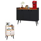 Kit Aparador Buffet Wood New Preto 3 Portas e Mesa de Cabeceira Dream 2 Gavetas Pés Retrô Palito Off WhiteCinamomo - RPM Móveis Kit Aparador Buffet Wood New Preto 3 Portas e Mesa de Cabeceira Dream 2 Gavetas Pés Retrô Palito Off WhiteCinamomo - RPM Móveis
