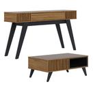 Kit Aparador Para Sala De Estar Com Mesa De Centro Delta 1 Gaveta C04 Preto Noce Milano - Lyam Decor