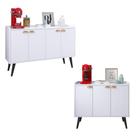 Kit Aparador Sala Retrô 3 Portas Cantinho Café Truzzi e Buffet Armário Cozinha Moderno Kiev 4 Portas Pés Palito Decoração Casa - Branco - RPM
