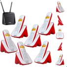 Kit Aparelho Telefone Bina 5 Ramais Entrada Para Chip Celular 4G Compatível GSM Rural Casa Escritório