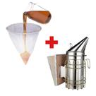 Kit Apicultura coador p/ Mel + Fumegador Pequeno em aço Inox