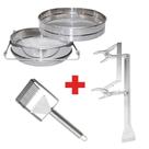 Kit Apicultura Saca Quadros + Peneira inox + Garfo Inv. Inox