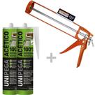 Kit Aplicador Silicone Aberto 9" + 2 Silicone Acético Profissional Incolor 280ml - Unipega