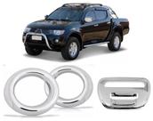 Kit Aplique Cromado Maçaneta Traseira / Moldura Farol Auxiliar L200 Triton 2012 / 2013