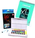 Kit Aquarela Seca Koi 48 Cores + Canson Xl Aquarele A4 PASTILHA