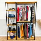 Kit Arara de Roupas Twice e Estante Style Slim Nozes e Preto Kit Arara de Roupas Twice e Estante Style Slim Nozes e Preto