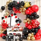 Kit Arco de Balões Govpy - Tema Cassino (104 Peças) - Vermelho, Preto e Dourado