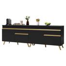 Kit Armário De Cozinha Gabinete Pia 120cm Veneza Multimóveis Mp2159 Preto/dourado Preto/dourado