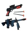 Kit Arminhas de Brinquedo Rifle Efeito Som + Pistola Lançador de Dardos