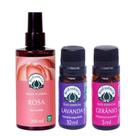 Kit aromaterapia óleo essencial Lavanda+ Gerânio + Água Floral Rosa Bioessência