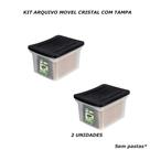 Kit arquivo movel pasta susp cristal largo com tampa 2un