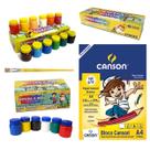Kit Artes Bloco Desenho Canson Branco + Pintura a Dedo 6 Cores Tempera Acrilex + Pincel Tigre Escolar Infantil Pintura