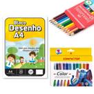 Kit Artes Bloco Desenho Lápis de Cor Canetinha Hidrográfica
