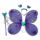 kit asa tiara varinha borboleta led fantasia carnaval lilas