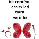 kit asa tiara varinha borboleta led fantasia vermelha