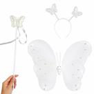 Kit Asas de Borboleta Branco com Tiara Varinha Fantasia Infantil