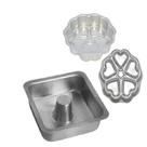 Kit Assadeiras, Forma Bolo Pudim Quadrada Suiça + Forma Decorada 5 Corações