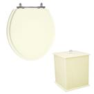 Kit Assento Laqueado Oval Branco + Lixeira MDF Quadrada Biscuit