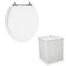Kit Assento Laqueado Oval Branco + Lixeira MDF Quadrada Branca