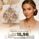 KIT ATACADO:5 Colar Coração Ametista Banho Ouro Corrente Luxo REVENDA