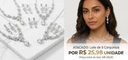 KIT ATACADO: 5 Conjuntos Colar Brincos Strass Noiva Madrinha Debutante Banhado REVENDA