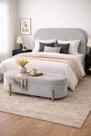 Kit Atenas Cabeceira de Cama Box Orgânica e Recamier Calçadeira Baú Casal 140 cm Suede Prata Eli Móveis e Decoração