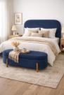 Kit Atenas Cabeceira de Cama Box Orgânica e Recamier Calçadeira Baú Queen 160 cm Suede Azul Marinho Lupesa Móveis