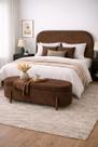 Kit Atenas Cabeceira de Cama Box Orgânica e Recamier Calçadeira Baú Queen 160 cm Suede Marrom Lar Móveis e Decoração