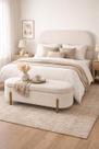 Kit Atenas Cabeceira de Cama Box Orgânica e Recamier Calçadeira Baú Queen 160 cm Suede Porcelana Lar Móveis e Decoração