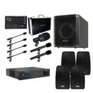 Kit Áudio Completo Subwoofer 100W Amplificador 400W 4 Caixas 70W Microfones