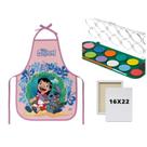 Kit Avental Escolar PVC Stitch + Tela de Pintura 16x22 + Aquarela 12 Cores com Pincel Kit Avental Escolar PVC Stitch + Tela de Pintura 16x22 + Aquarela 12 Cores com Pincel