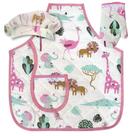 Kit Avental Infantil Touca e luva de Cozinha 3 Pçs Safari Rosa