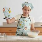 Kit Avental Juvenil de Cozinha Infantil Kids com Touca e Luva Estampado Impermeável COR:SAFARI VERDE