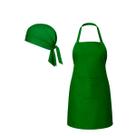 Kit Avental Oxford Liso Bolso Regulagem Botão e Touca Bandana -