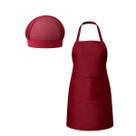 Kit Avental Oxford Liso Bolso Regulagem Botão e Touca Rede -