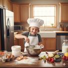Kit Avental + Touca Infantil Mestre Cuca Para Cozinhar 2 Peças Unissex Liso Mini Chef Divertido