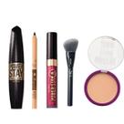 Kit Avon Maquiagem 5 pç Batom Máscara Pó Fácial Lápis Pincel
