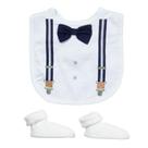 Kit babador e meia branco para bebê gravatinha