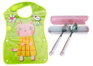 Kit Babador Impermeável Menina com Estojo de Talher