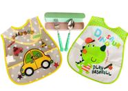 Kit Babador Impermeável Menino com Estojo de Talher