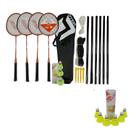 Kit Badminton 4 Raquetes 3 Petecas e Rede VB004 Vollo Sports + 6 Petecas Extras