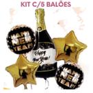 kit balão buque 5 peças ano novo decoração garrafa e estrela