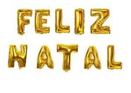 Kit Balão Metalizado Feliz Natal Dourado 40cm