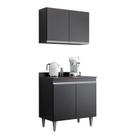Kit Balcão Ellen e Aéreo Isis 80cm C/ Tampo Preto - Vallisa Decor