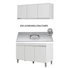Kit Balcão Manu 120mt Sem Tampo e Armário Suspenso Andréia com 3 Portas Branco Ajl