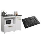 Kit Balcão Para Cooktop Cozinha Kaiki Violeta Branco com Fogão Cooktop 4 Bocas Itatiaia Essencial