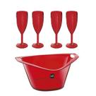 Kit Balde de Gelo 8L e 04 Taças 300ml Transparente Vermelho